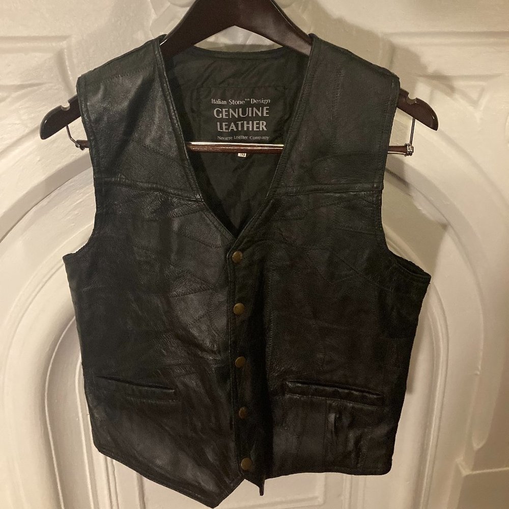 Vintage black leather biker vest